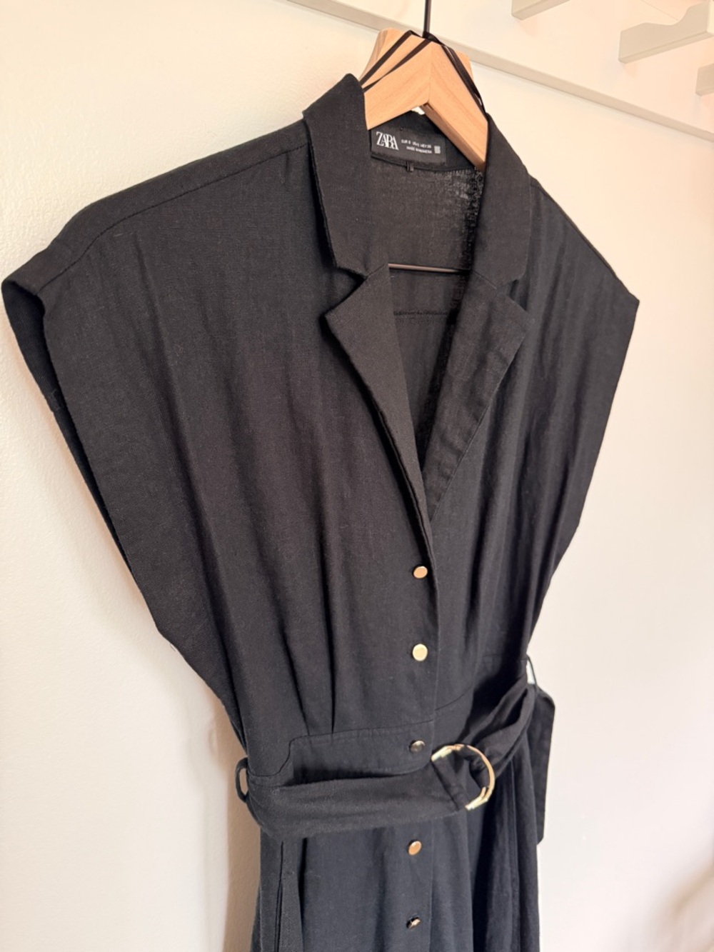 Zara Black Button-Front Belted Linen Maxi Dress with Gold Buttons - Size S - Picture 6 of 14